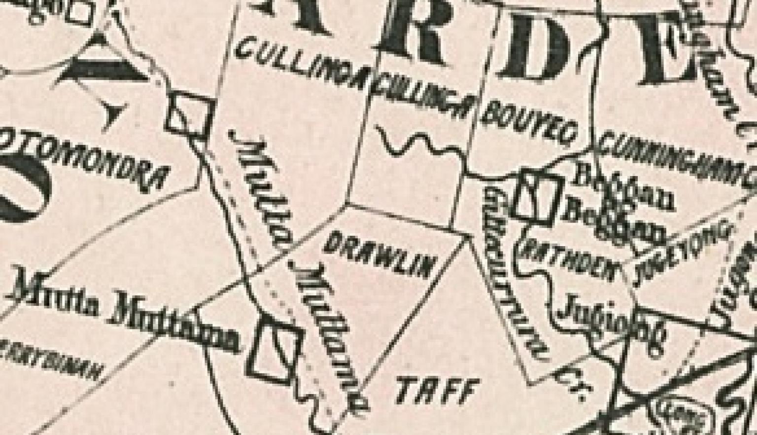 Zoomed in part of an 1860 map of New South Wales and Queensland