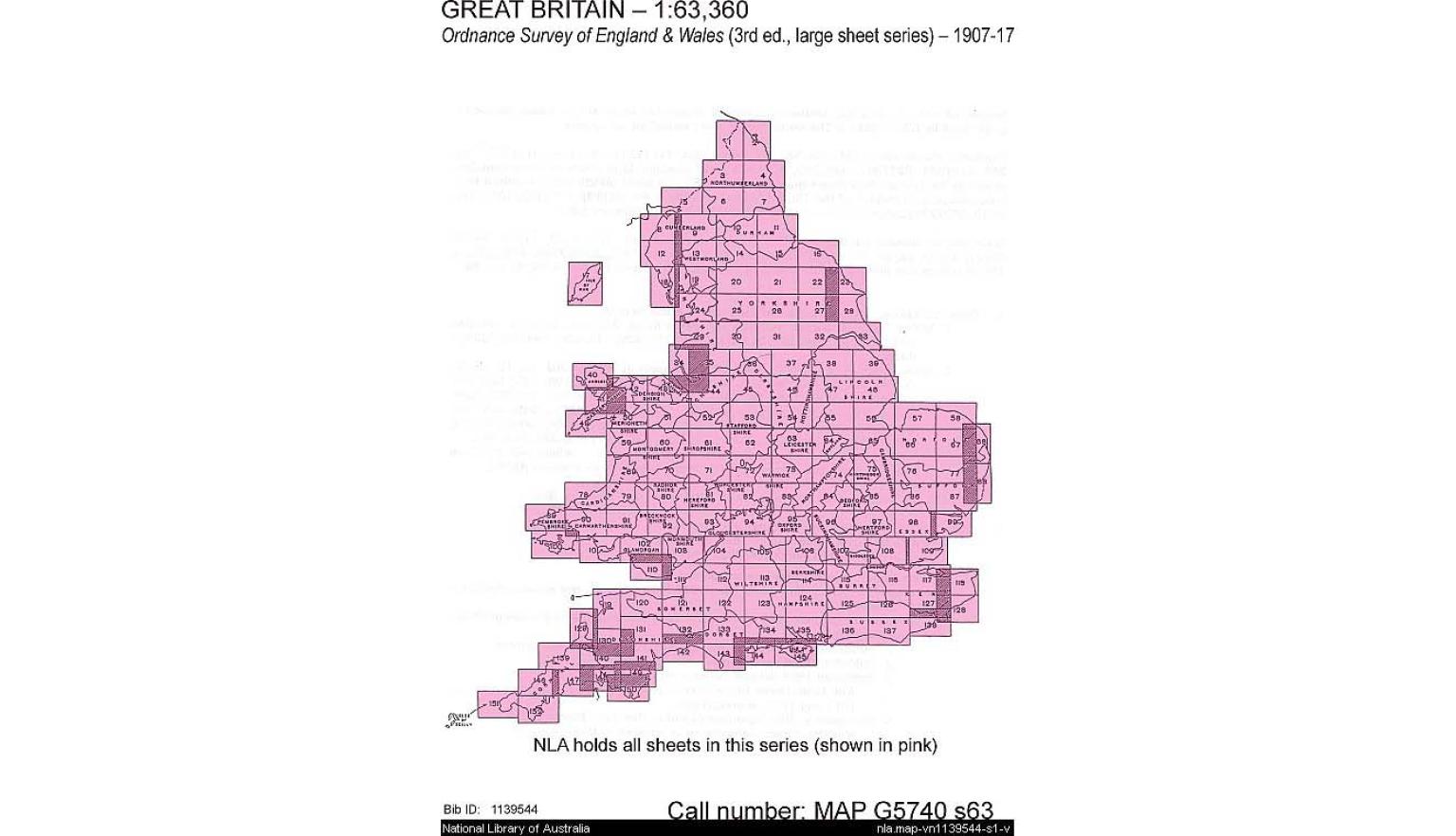 Graphical index demonstrating National Library holdings for the inch: mile Ordnance Survey of England and Wales