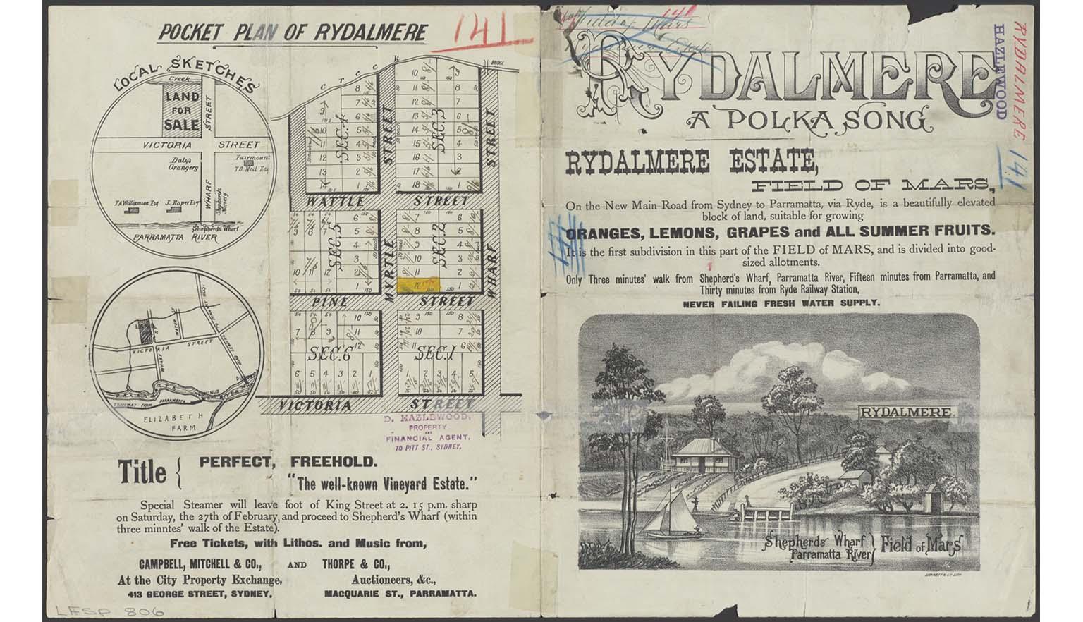 1886 plan of Rydalmere, Sydney, Australia