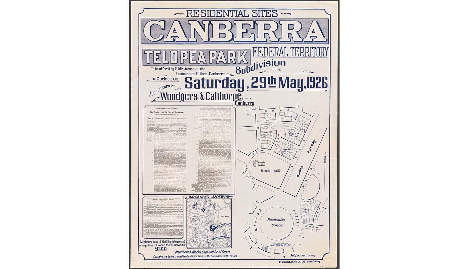 1926 map of Telopea Park, Canberra, Australia