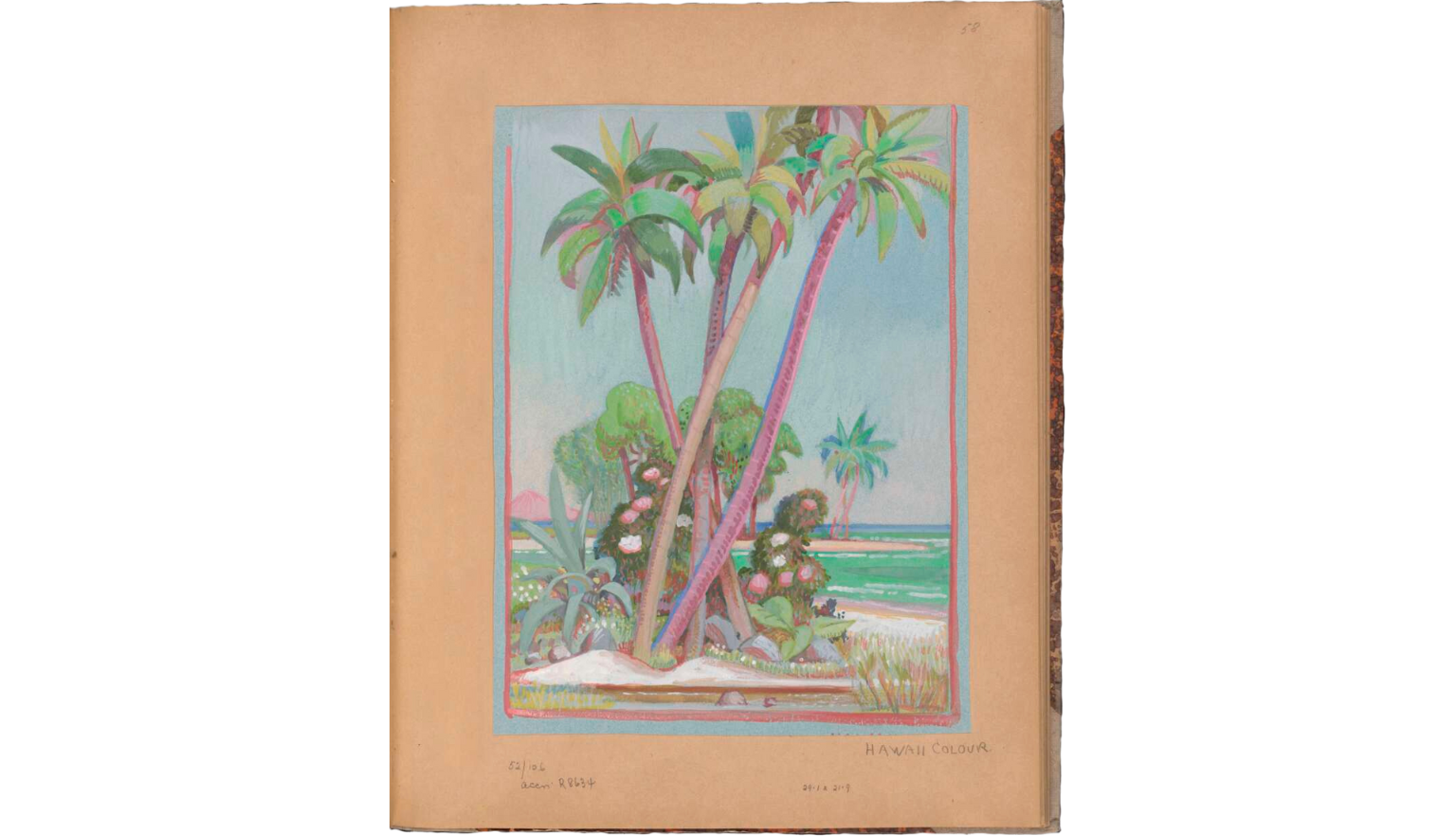 Colourful illustration of bright palm trees on a small island