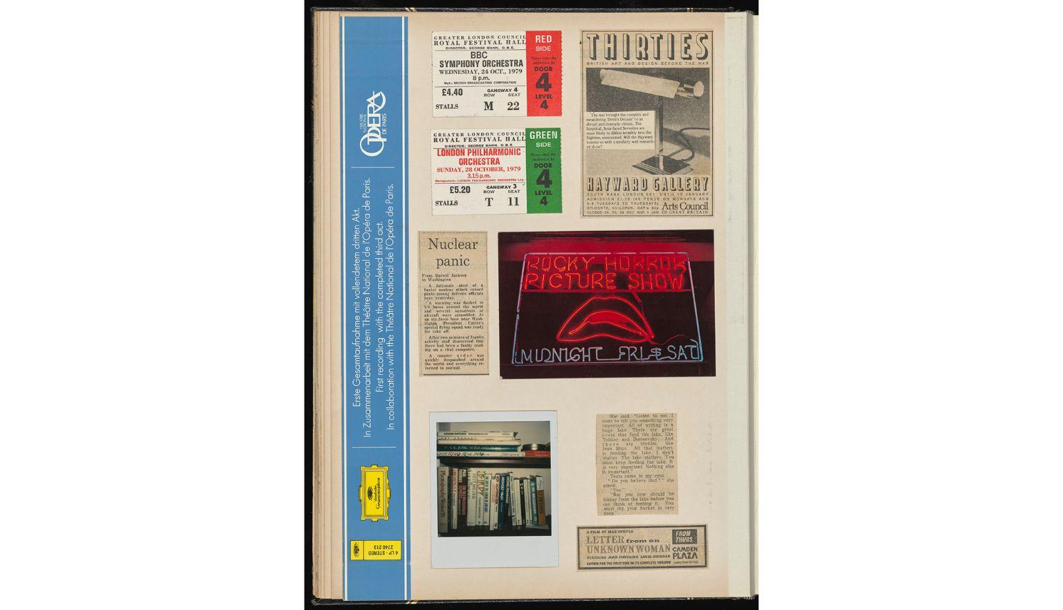 Visual diary collage with newspaper clippings, ticket stubs and rocky horror advertising