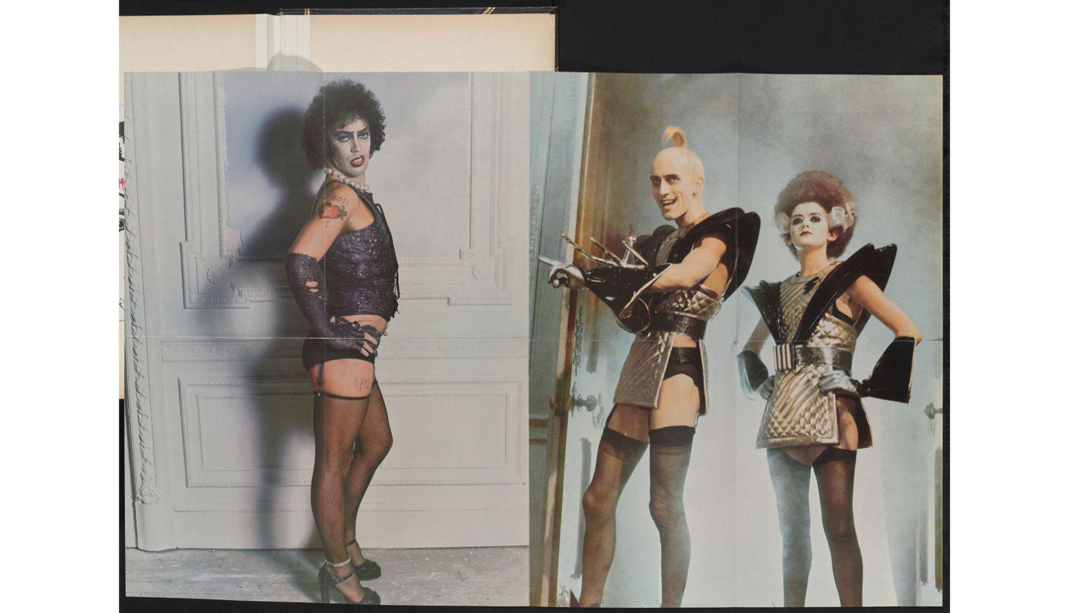 two side by side posters with Tim Curry, Richard O’Brien and Patricia Quinn in their rocky horror picture show costumes