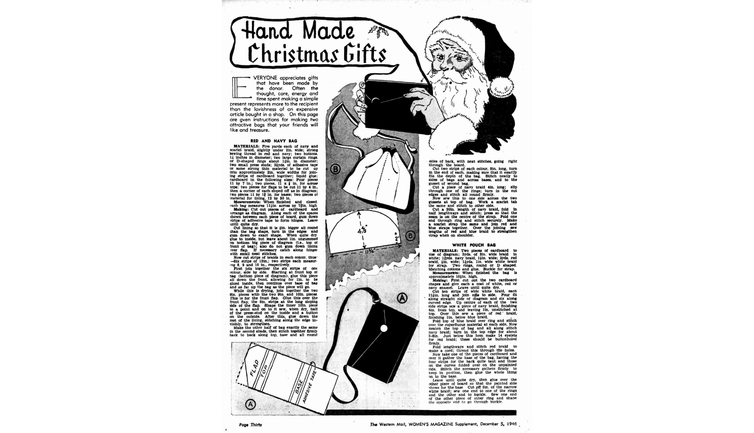 Newspaper magazine with instructions to make 2 types of bag to give as Christmas gifts