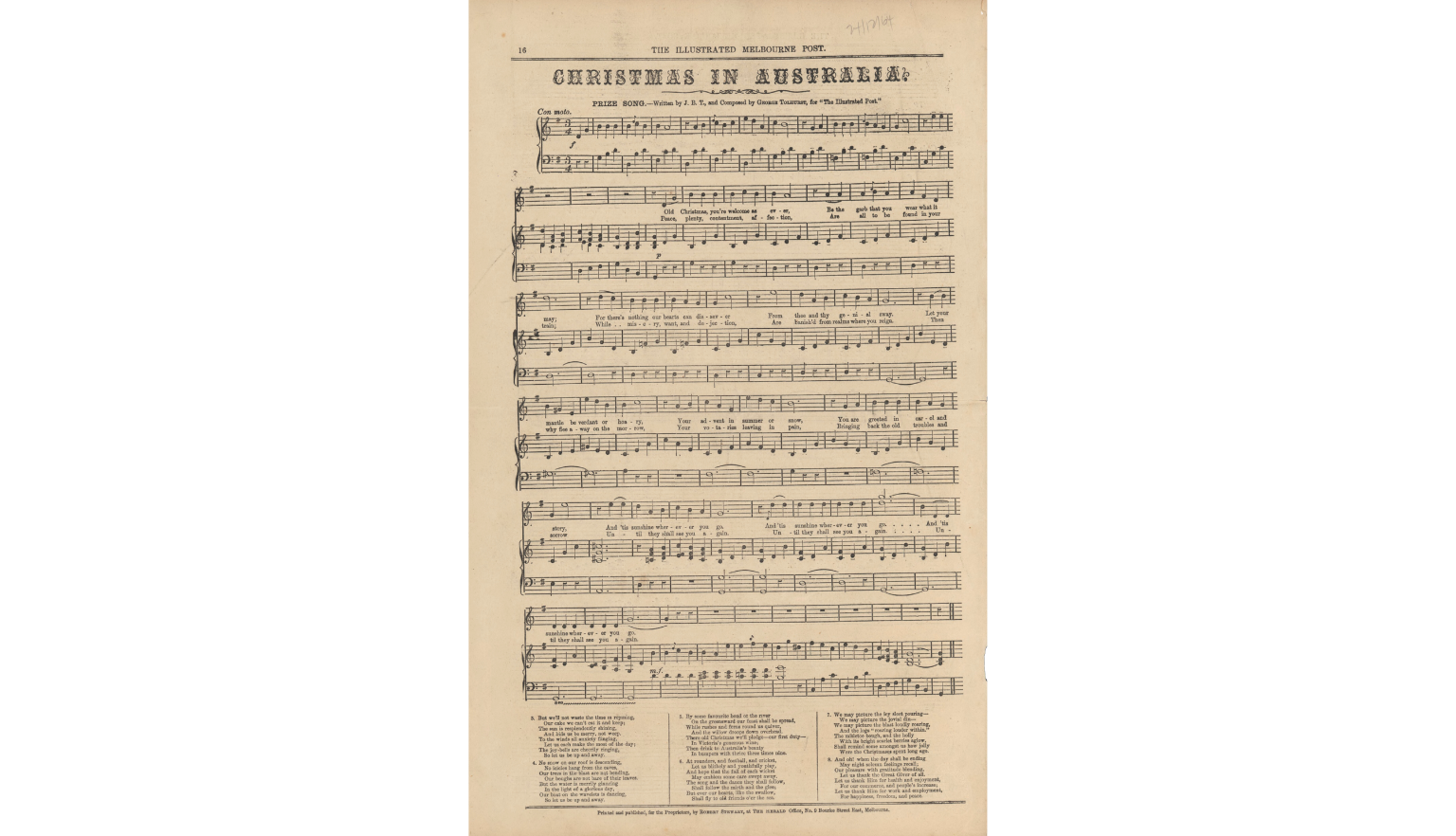 Sheet music for 'Christmas in Australia', with the musical accompaniment and singing