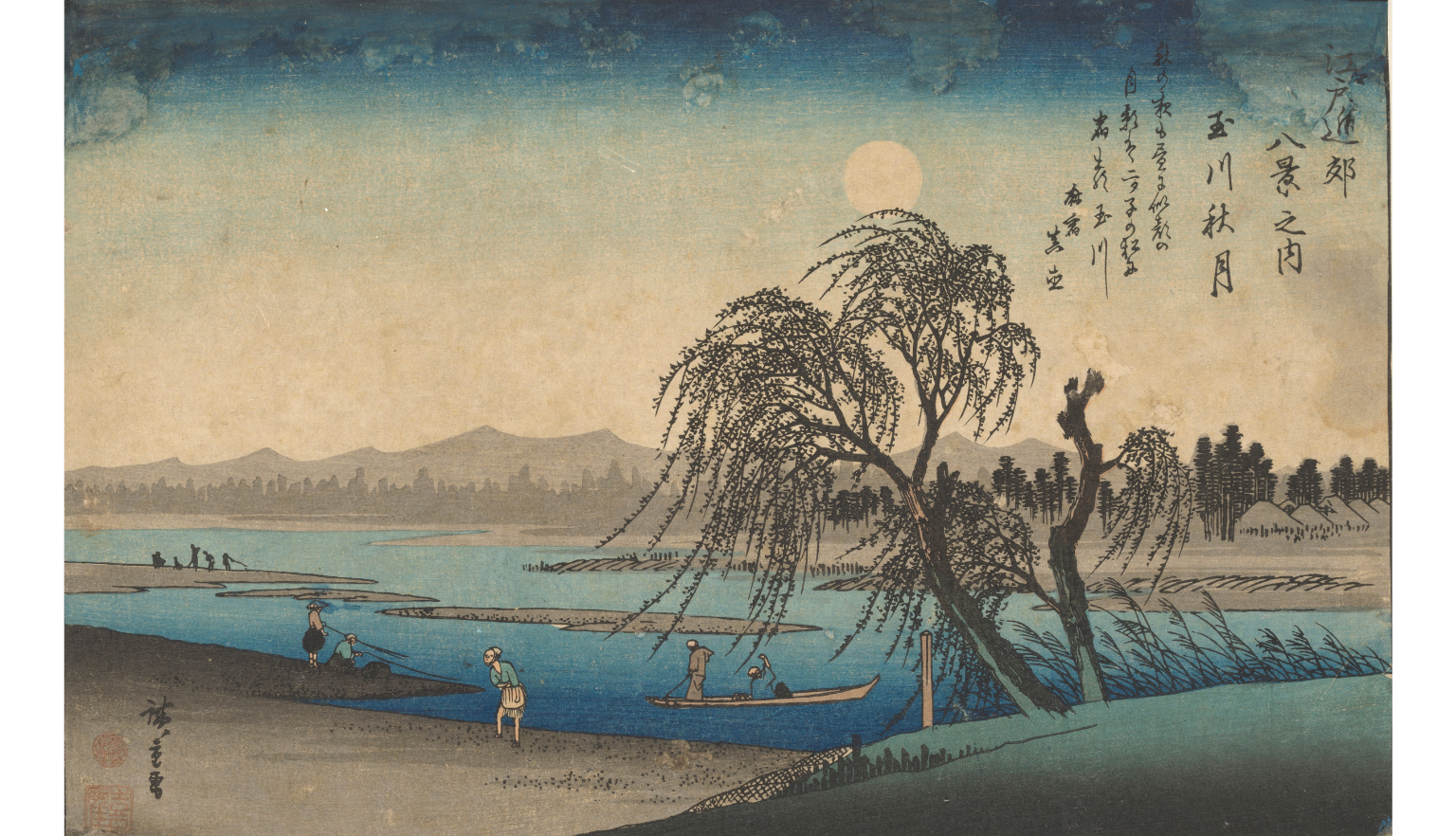 Japanese print of home on cliff side over rocky shore