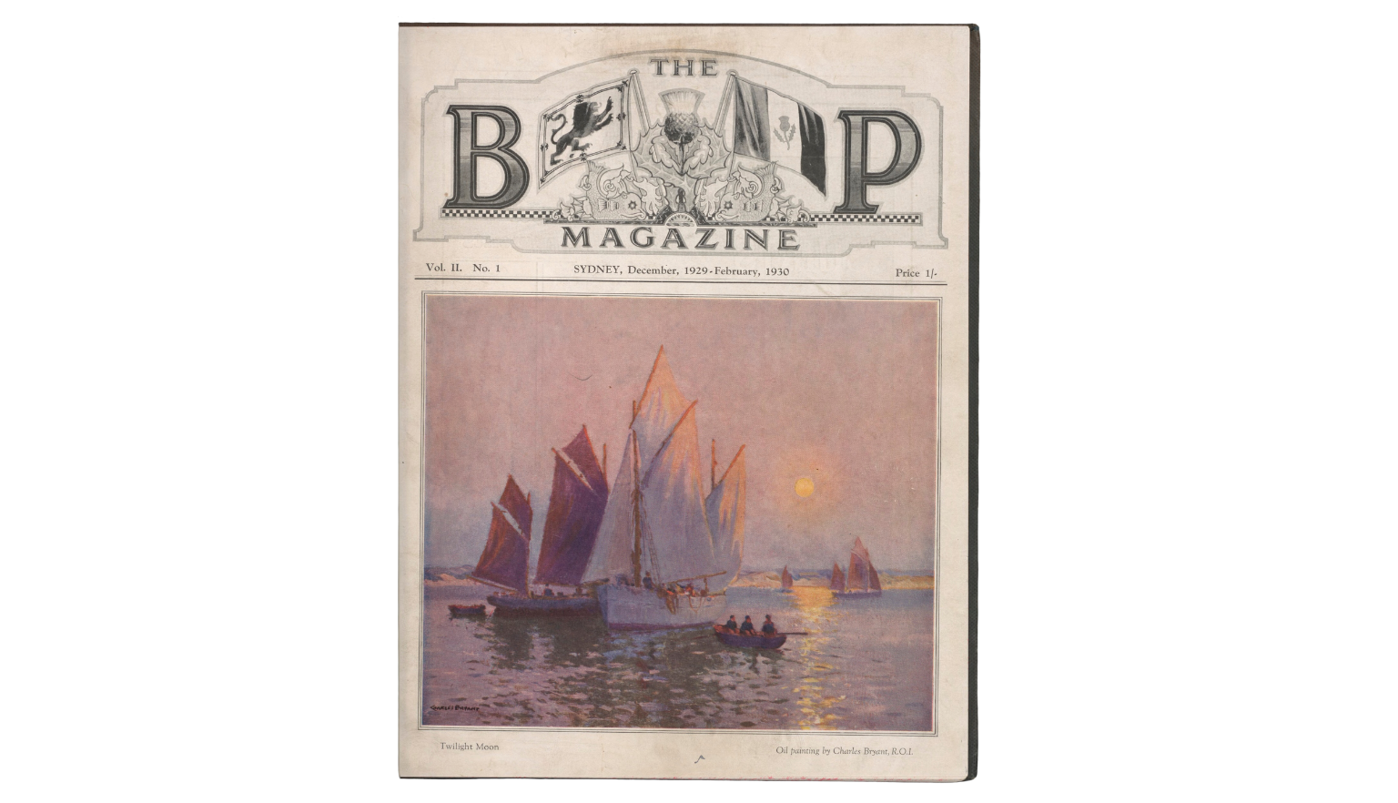Cover of BP Magazine with boats and a sunset scene