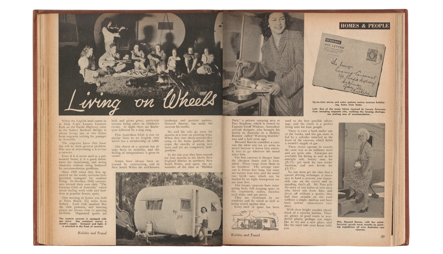 double page spread with article about caravanning