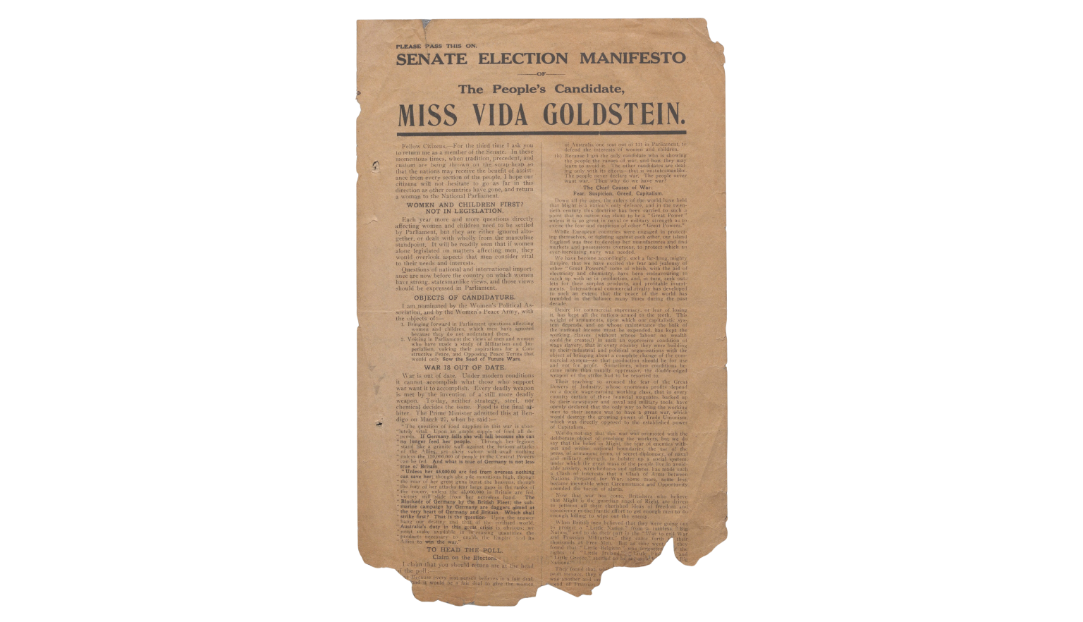 Flyer for Vida Goldstein
