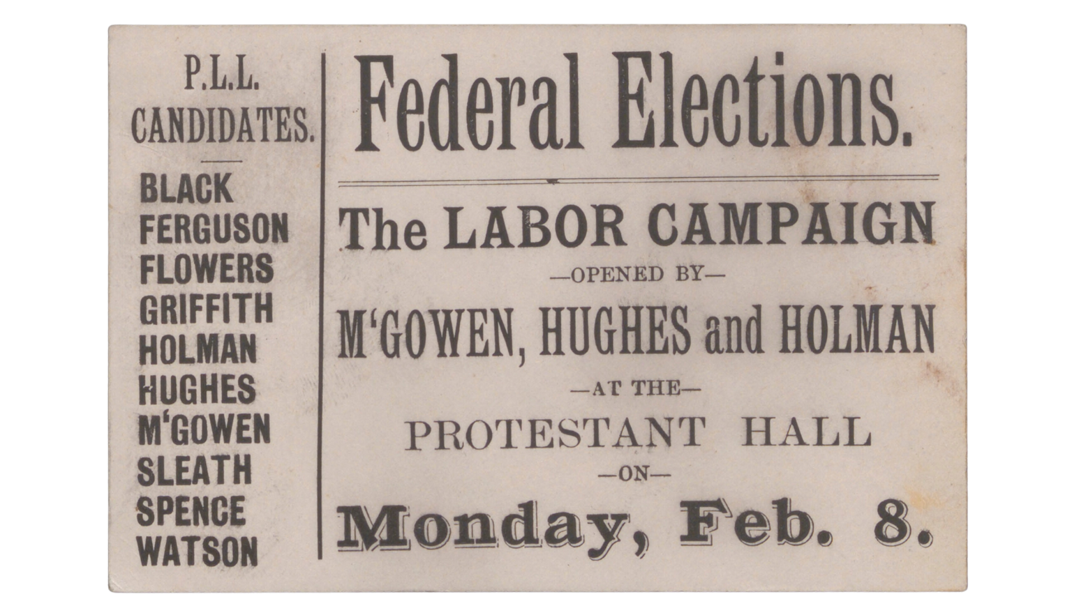 election ephemera for opening of "The Labour campaign" on 8 February