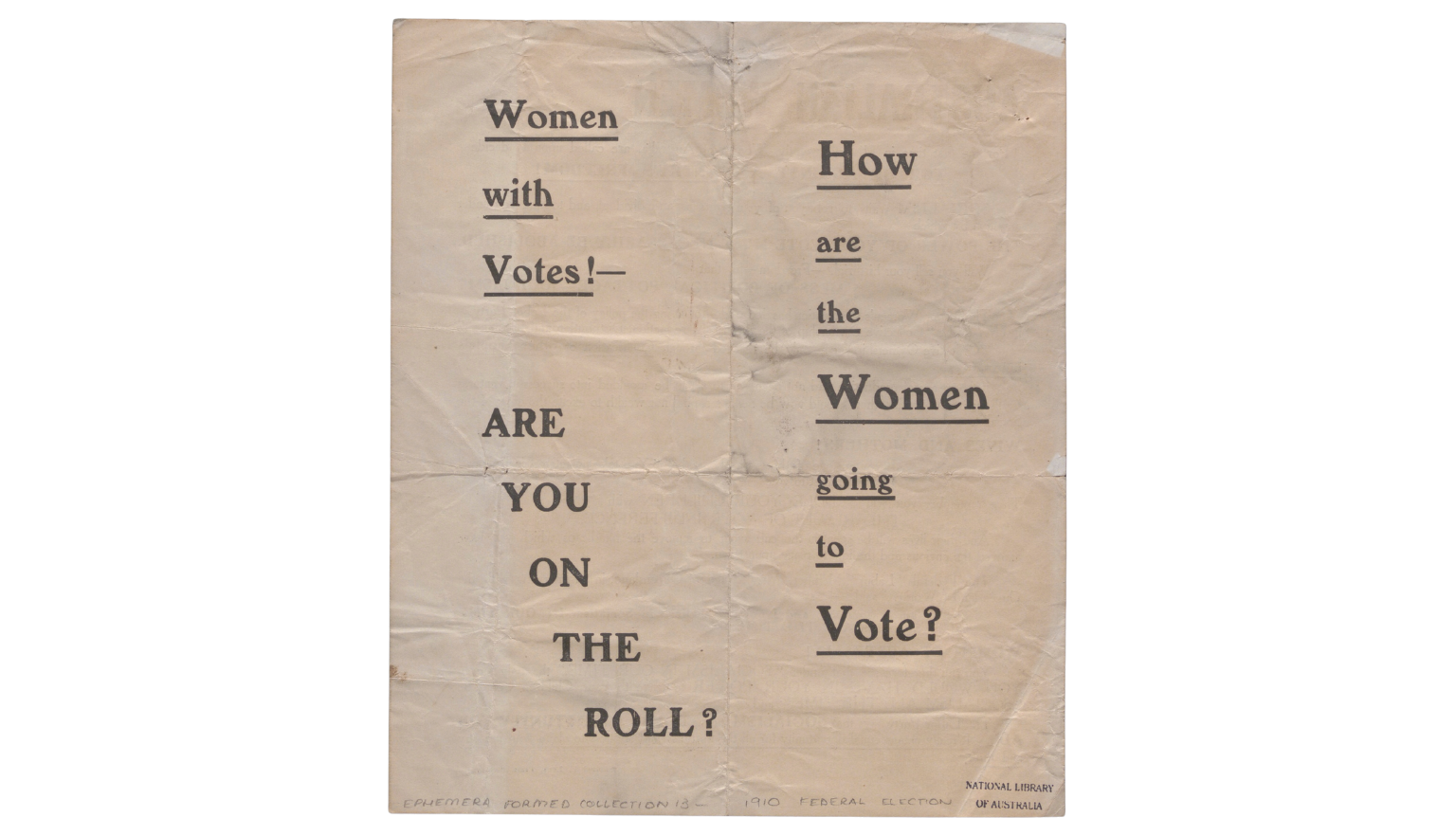Pamphlet asking women voters if they are on the electoral roll