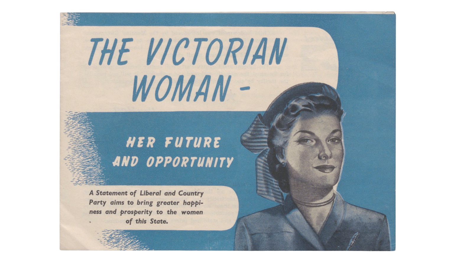 Booklet featuring illustration of a woman and the text: The Victorian Women her future and opportunity