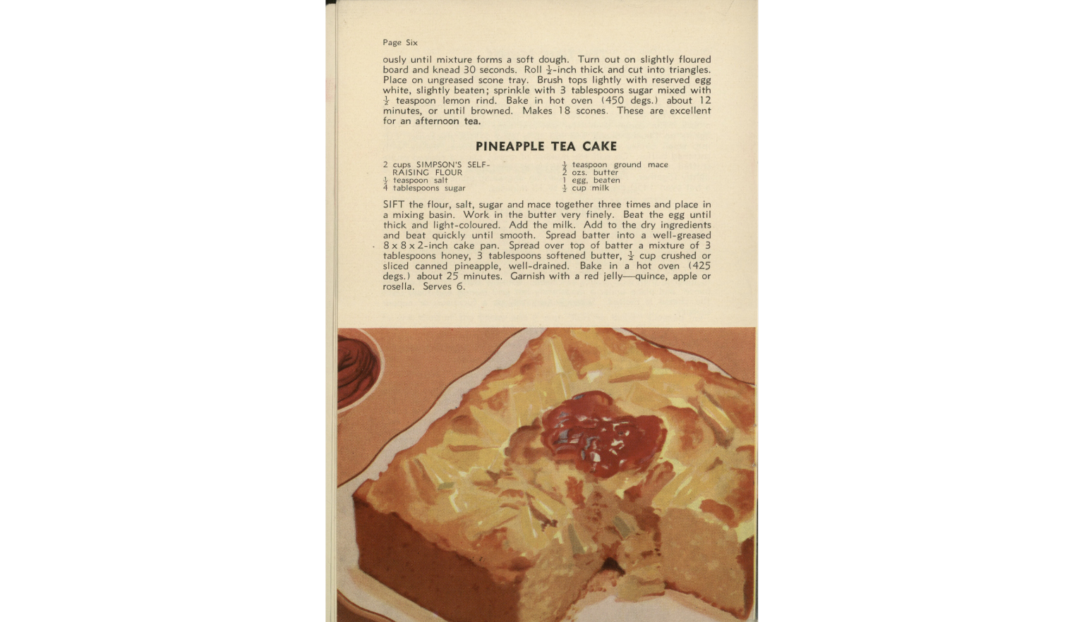 Illustration and recipe for a Pineapple Tea Cake.