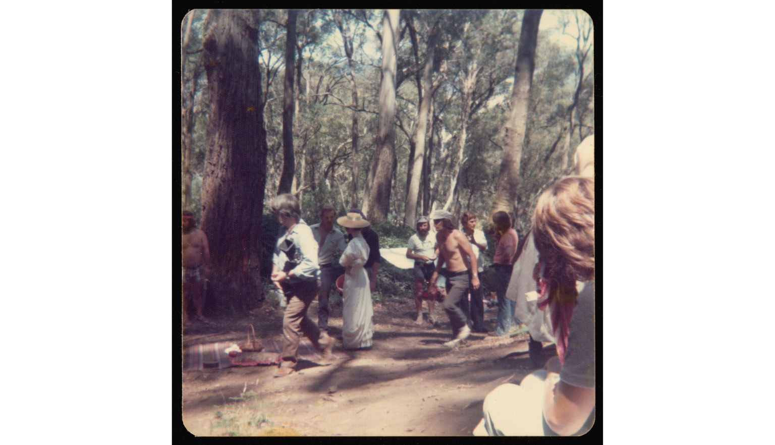 Cast and crew members on the set of Picnic at Hanging Rock