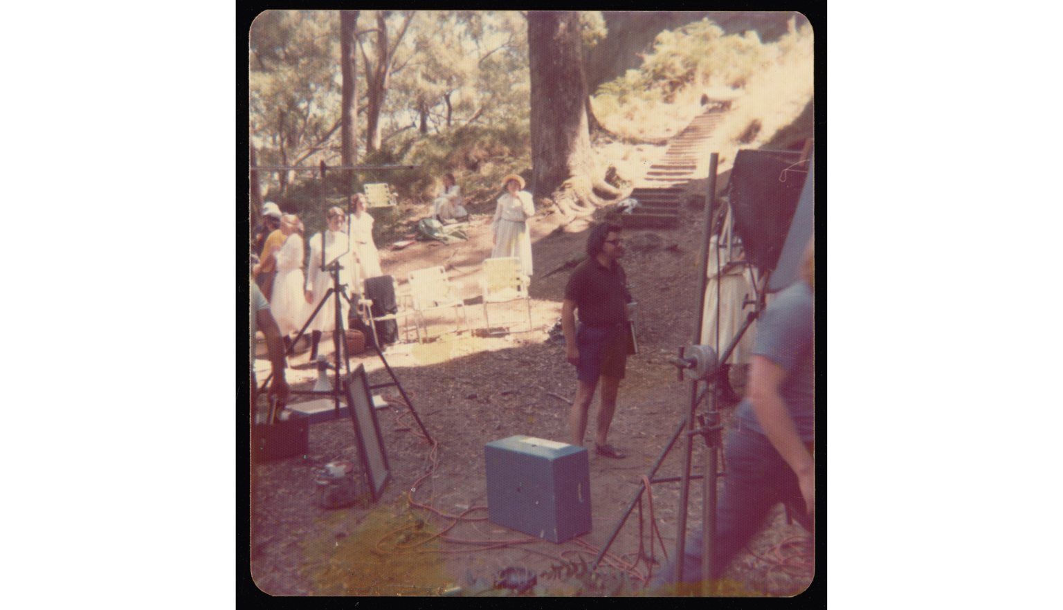 Scriptwriter Cliff Green on the set of Picnic at Hanging Rock, 1975