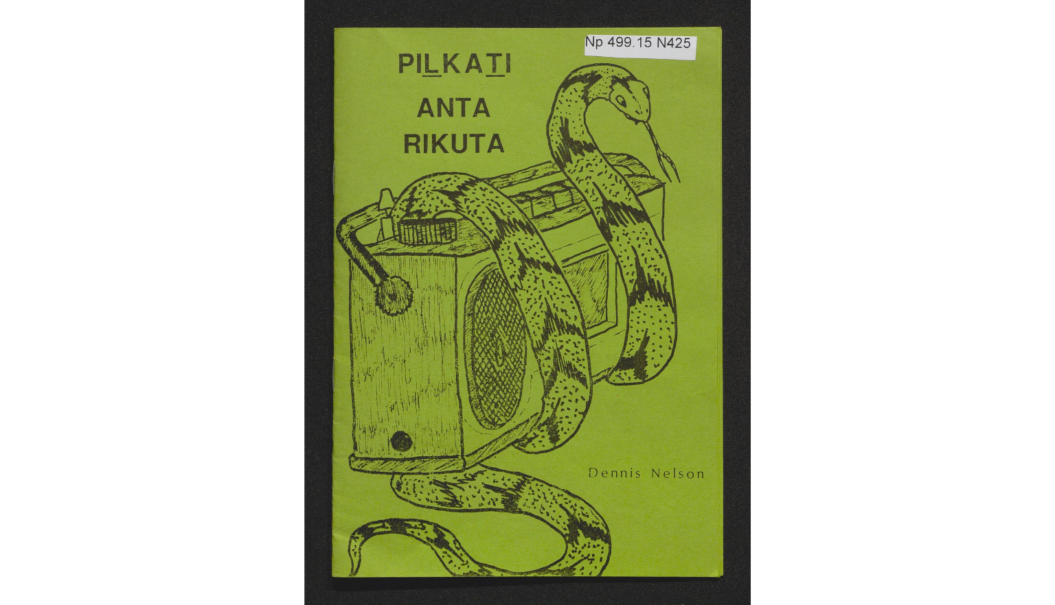 Green book cover, with a snake wrapping around a boom box