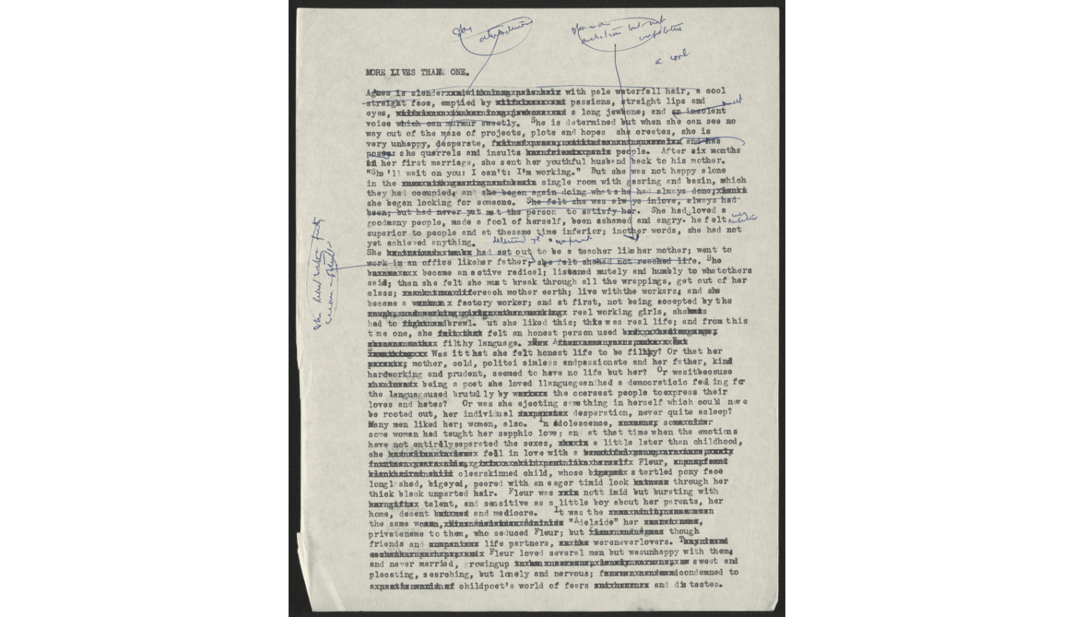 Typed excerpt from 'More Lives Than One' with handwritten corrections throughout