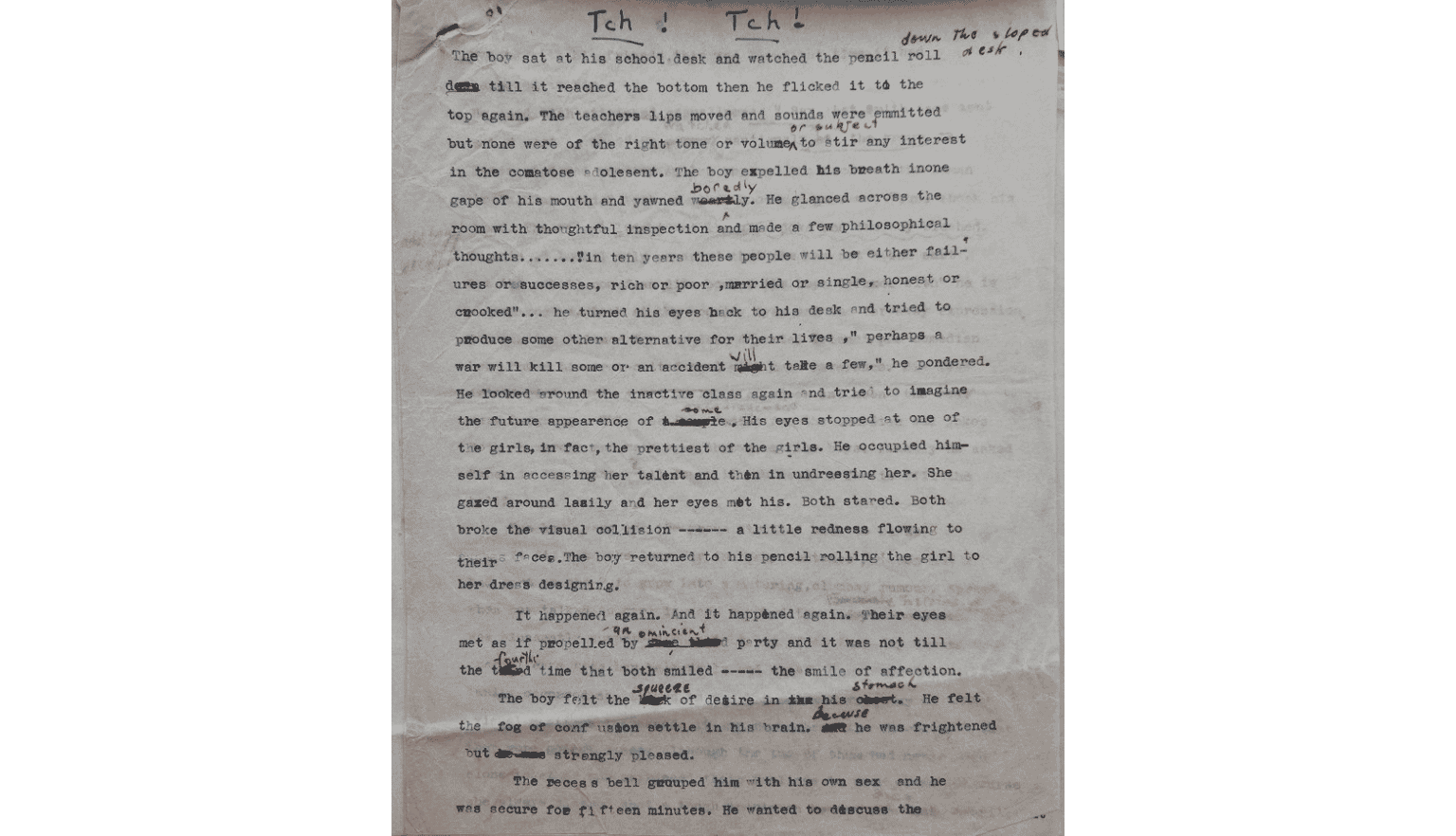 Short story with handwritten text in blue ink