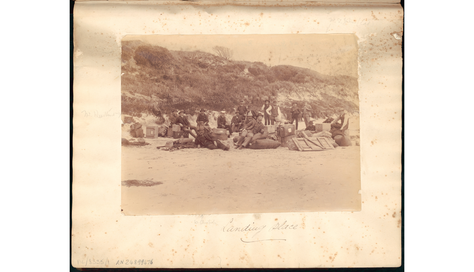 Sepia photographs of the expedition group from 1887, all men.