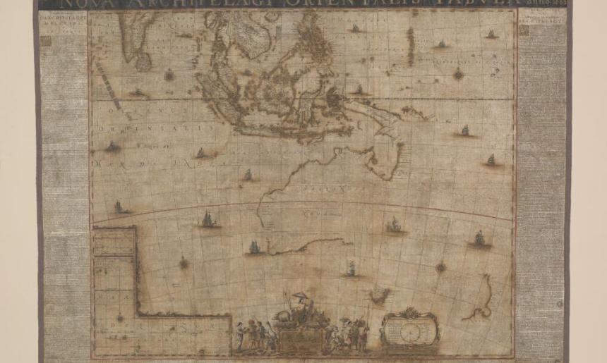 Antique map showing a partial outline of Australia