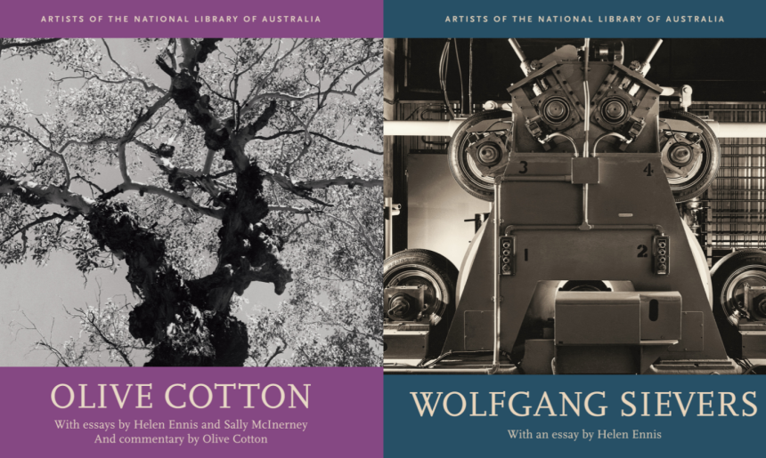Book covers side by side for the Artists of the National Library of Australia books about Olive Cotton and Wolfgang Sievers