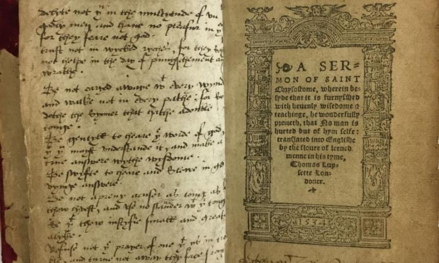 Katherine Parr’s handwriting and signature in a copy of A Sermon of Saint Chrysostom