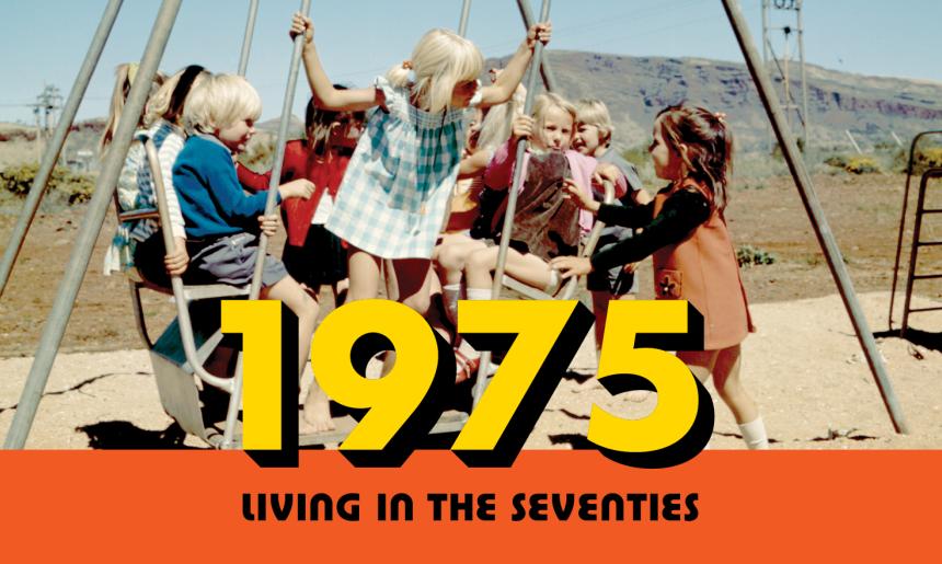 A group of children playing on a large swing