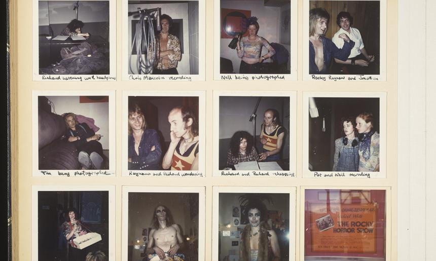 visual diary spread with 12 personal photographs showing Tim Curry and Richard O'Brien