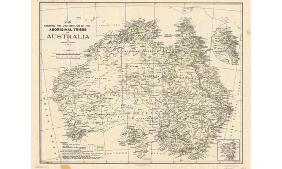 An old map of Australia showing the distribution of Aboriginal tribes across the country.