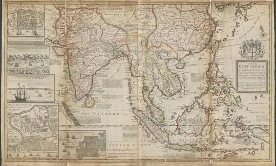 A map of southern Asia which details the early development of the English East India Company.
