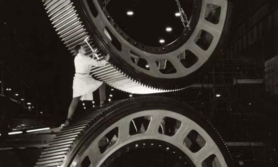 man working on huge gears