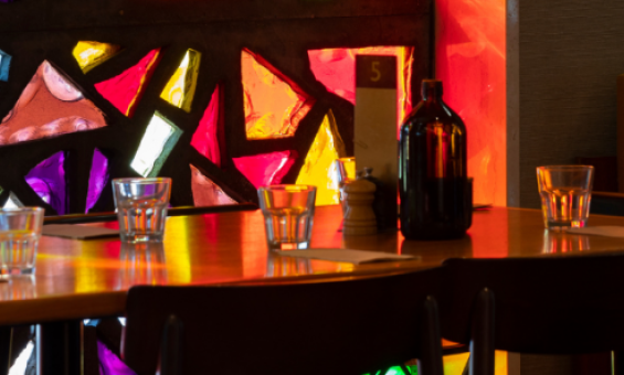 Cafe table set up for service