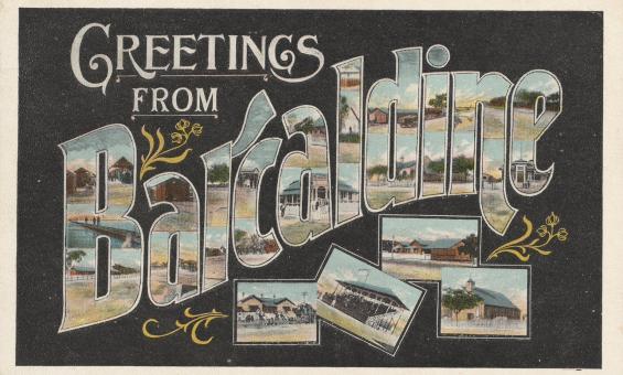 Text reading 'Greetings from Barcaldine' with illustrations from around the town