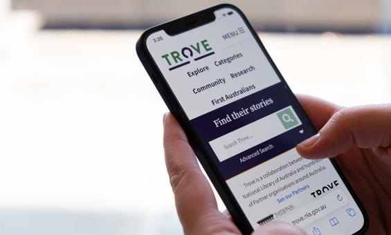 Mobile phone screen showing the Trove website