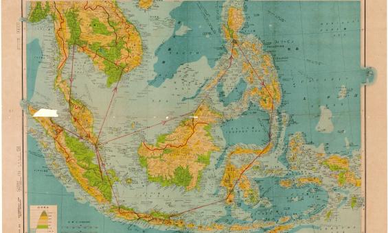 Map of East India Islands, Dutch colonies, with Thailand, French colonies, Indochina and Malay Peninsula.