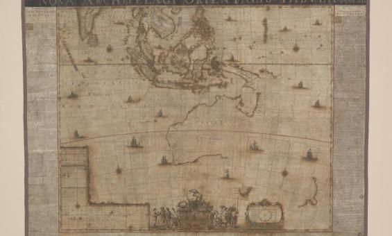 Antique map showing a partial outline of Australia
