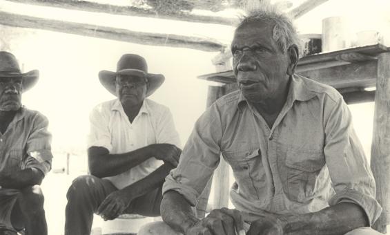 Vincent Lingiari and two other men seated