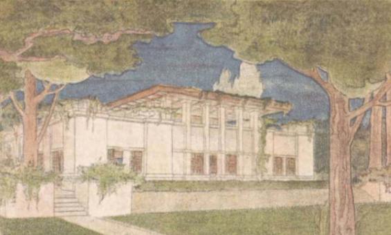 Part of an advertising circular showing an drawing of a house