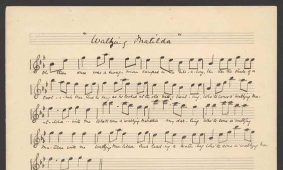 A buff coloured manuscript of 'Waltzing Matilda'