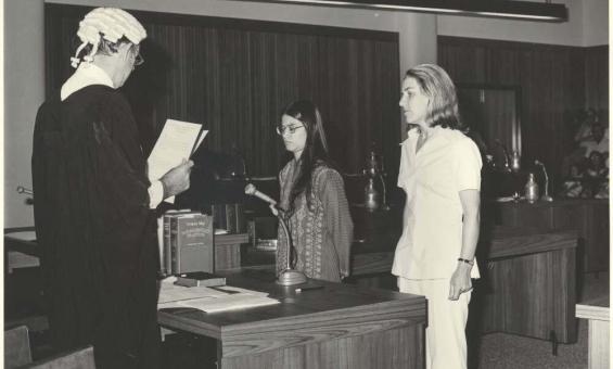 black and white photo of swearing in of first Legislative Assembly in Darwin in 1974