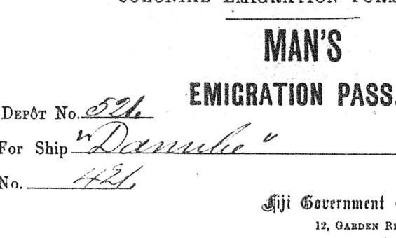 A sample of an emigration pass. It says 'Colonial Emigration Form, Man's Emigration Pass' with signatures and handwritten information.
