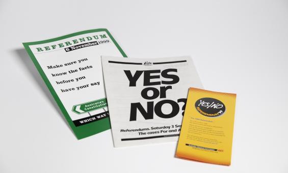 Three pieces of ephemera from the 2023 Referendum