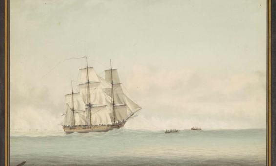 painting of ship at sea