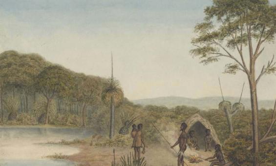 Indigenous people next to a river