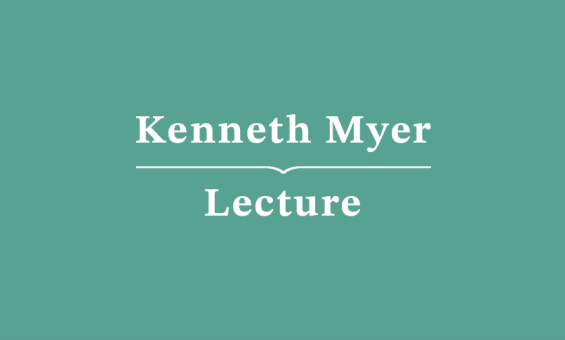 White text reading 'Kenneth Myer Lecture' on a teal background