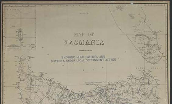 1806 map of Tasmania showing municipalities and districts