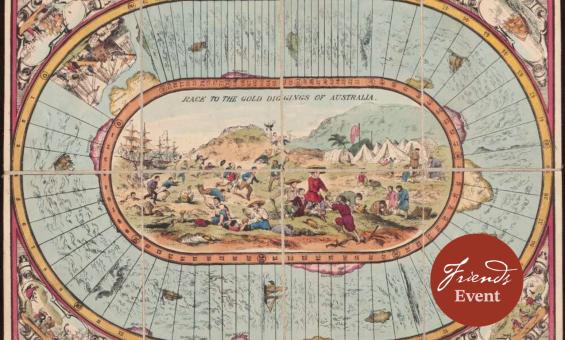 A children's board game from 1855 featuring images of people in the gold fields