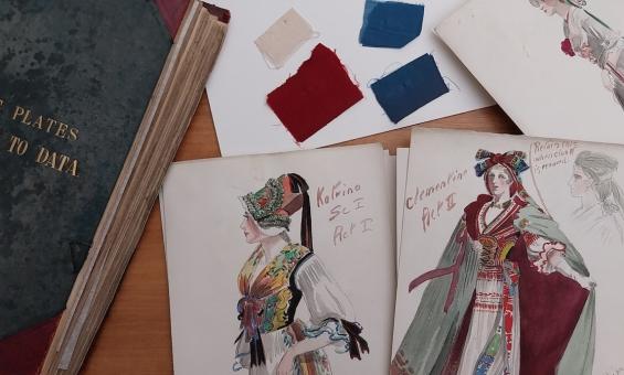 Hand drawn costume designs of characters for The Girls of Gottenberg