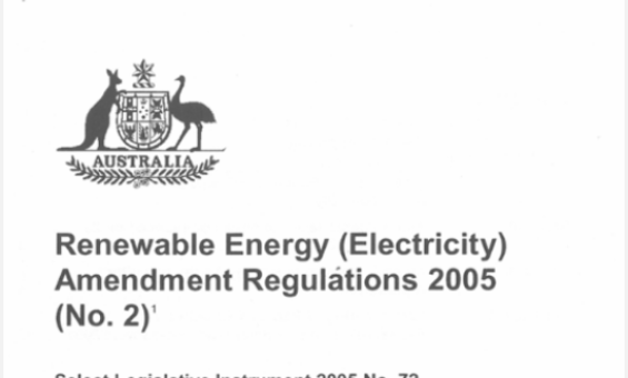 Cover page of 'Renewable Energy (Electricity) Amendment Regulations 2005 (No. 2)' document