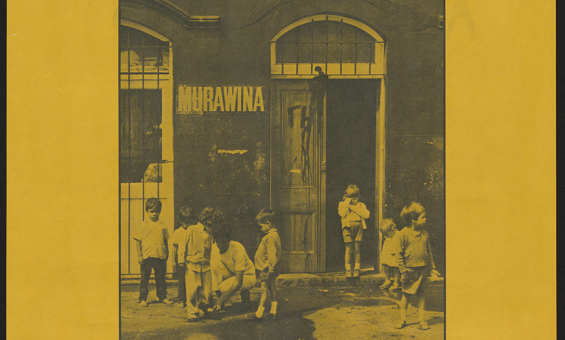 Yellow poster with the black and white image of a group of children on pavement outside a building with the sign 'Murawina' on it, picture is captioned 'Aboriginal pre-school, Sydney, NSW', above the image the poster is titled 'Just this? - or Justice' in large font, underneath the image at the bottom of the poster says 'National Aborigines Week 7-13 July 1975', in the bottom right hand corner in tiny font is signed 'National Aborigines Day Observance Committee'